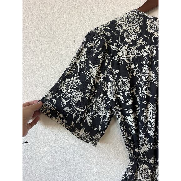 Faherty Tiered Mini Dress Sz S Boho Botanical Floral Tie Waist Button Front - Picture 7 of 11